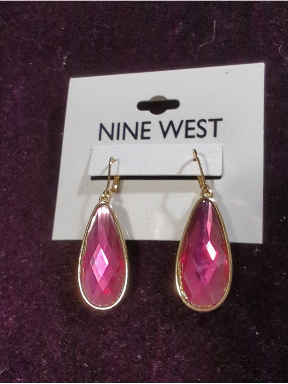 Nine West Gold-Tone Earrings with Faceted Pink Teardrops